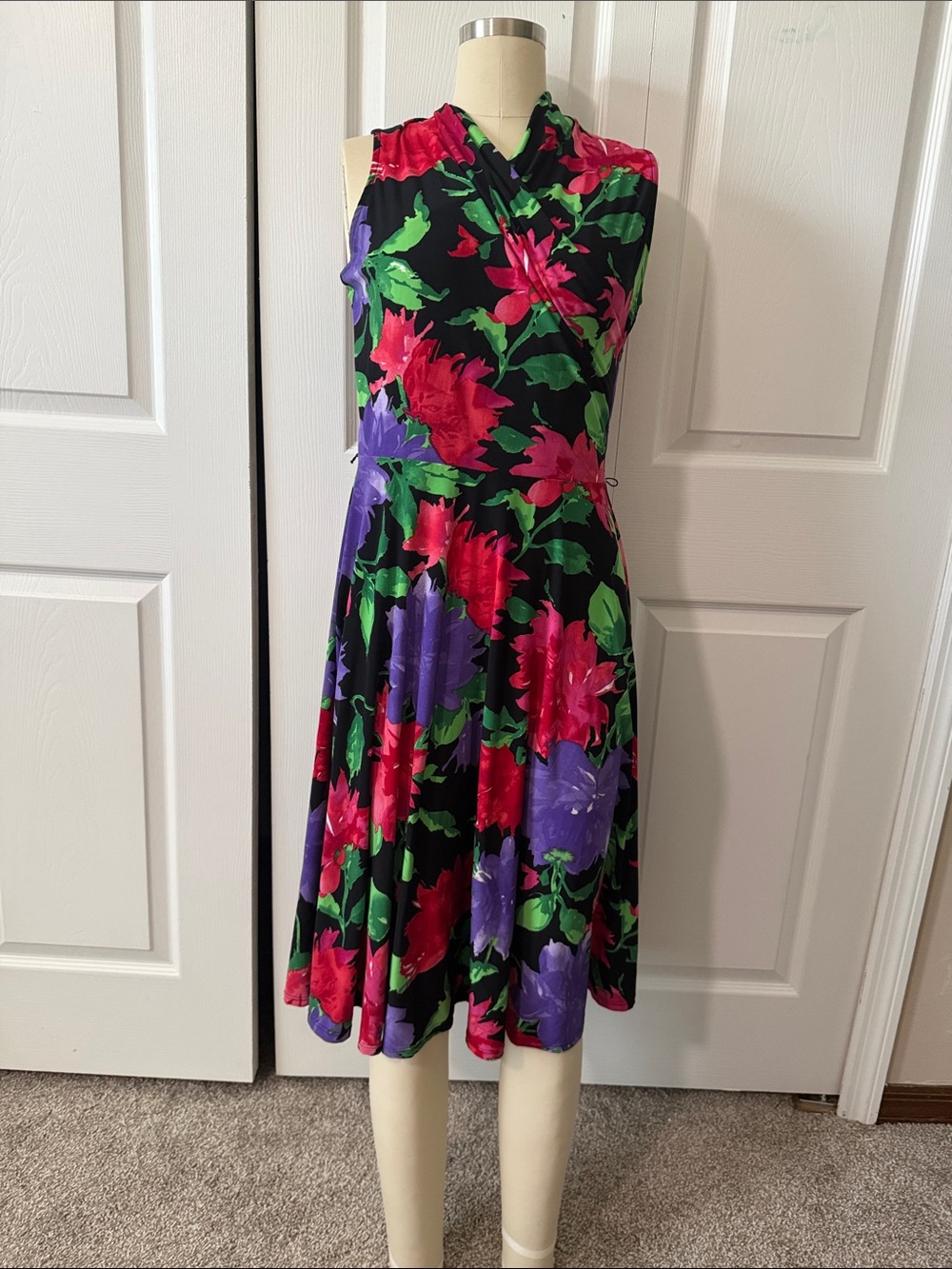 Lauren Ralph Lauren Black Dress with Purple, Green & Red Floral Print - Picture 1 of 4